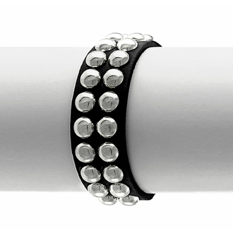 Bracelet NOIR SERPENT RIVETS RONDS 2 RANGS, Leather & Steel Fashion