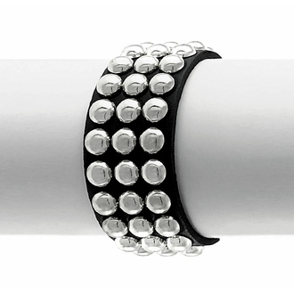Bracelet NOIR SERPENT RIVETS RONDS 3 RANGS, Leather & Steel Fashion